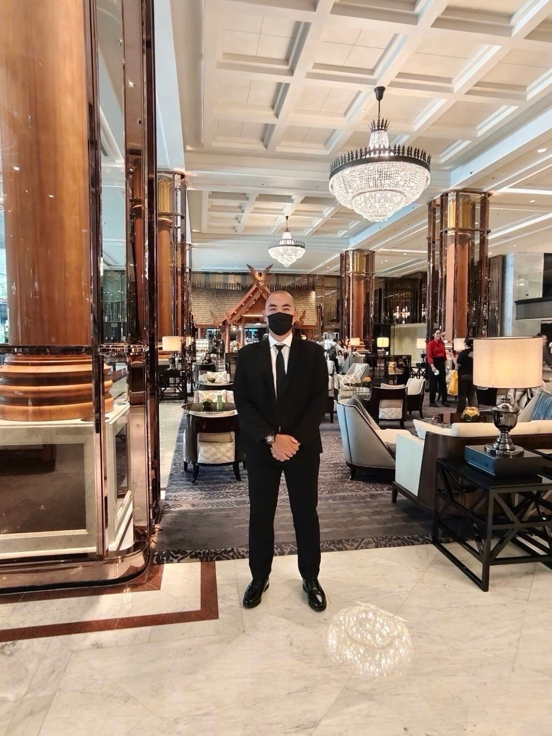 Security professional in a public-facing lobby